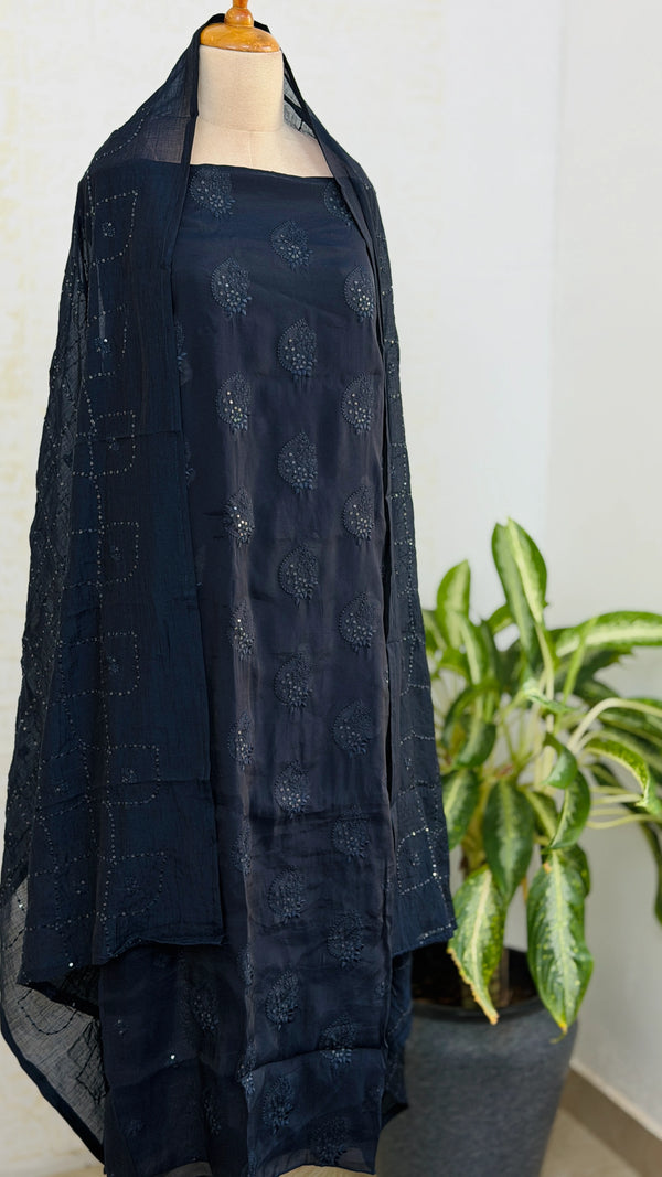 ✨ Unstitched Chanderi Hand Detailed Partywear Suit ✨