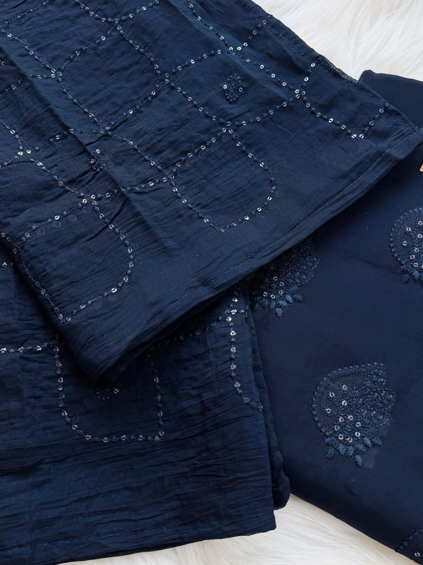 ✨ Unstitched Chanderi Hand Detailed Partywear Suit ✨