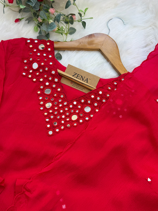 ✨ Premium Mul Chanderi Mirror Work Kurti Set ✨