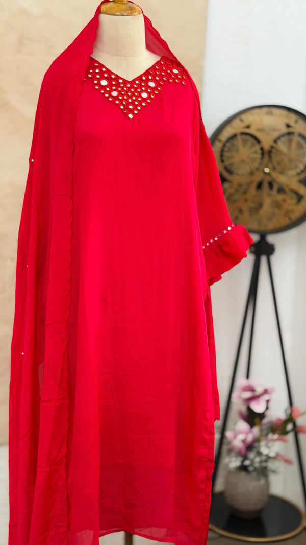 ✨ Premium Mul Chanderi Mirror Work Kurti Set ✨