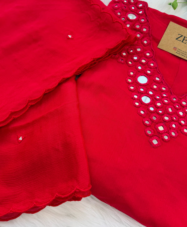 ✨ Premium Mul Chanderi Mirror Work Kurti Set ✨