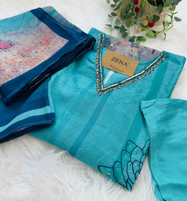 ✨ Pure Muslin Handwork Kurti Set ✨