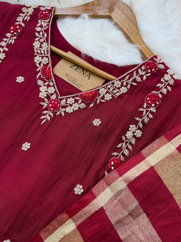 ✨ Premium Mul Chanderi Hand Work Kurti Set ✨