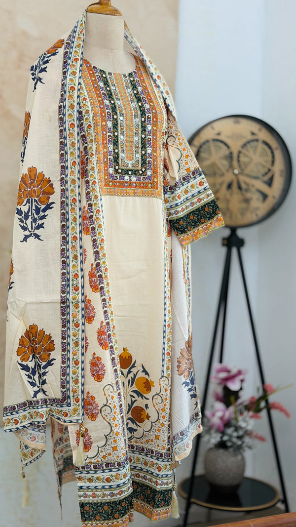 ✨ Pure Cotton Mirror Work Kurti Set ✨