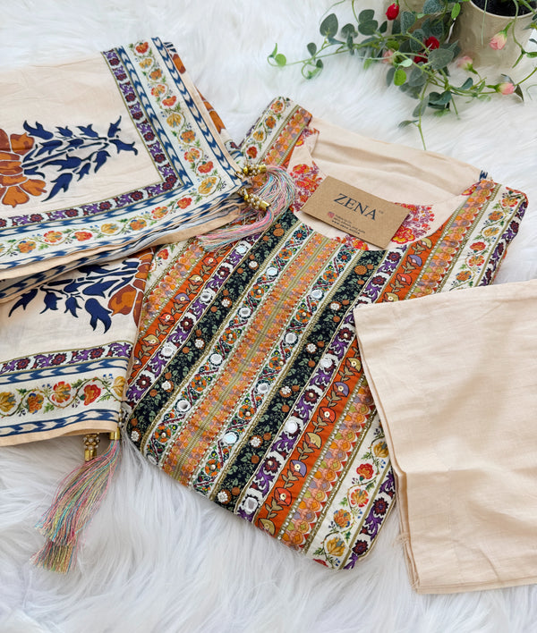 ✨ Pure Cotton Mirror Work Kurti Set ✨