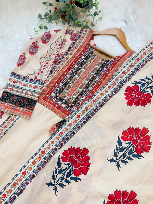 ✨ Pure Cotton Mirror Work Kurti Set ✨