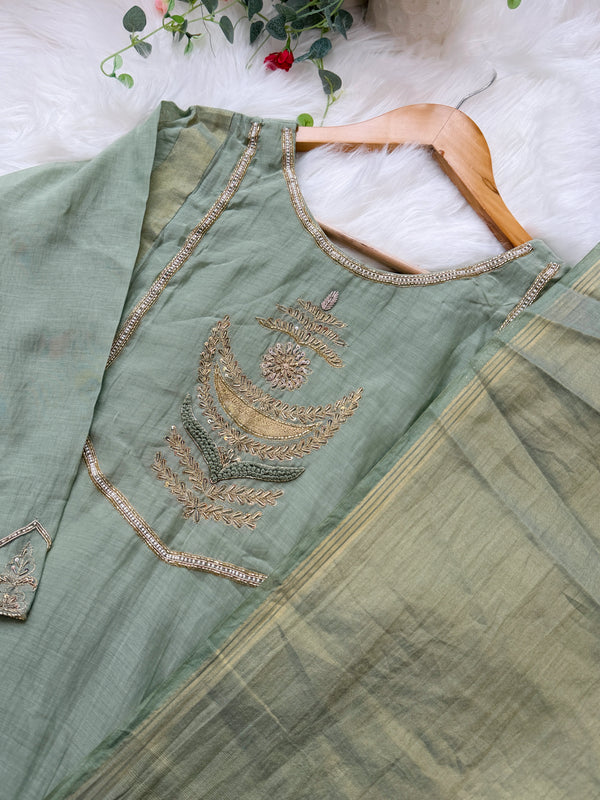 ✨ Premium Mul Chanderi Hand Work Anarkali Set ✨