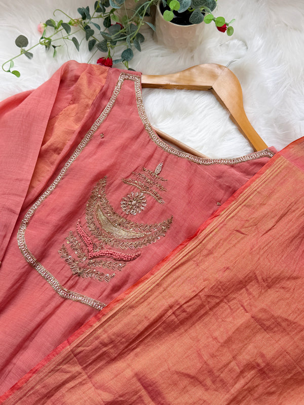 ✨ Premium Mul Chanderi Hand Work Anarkali Set ✨