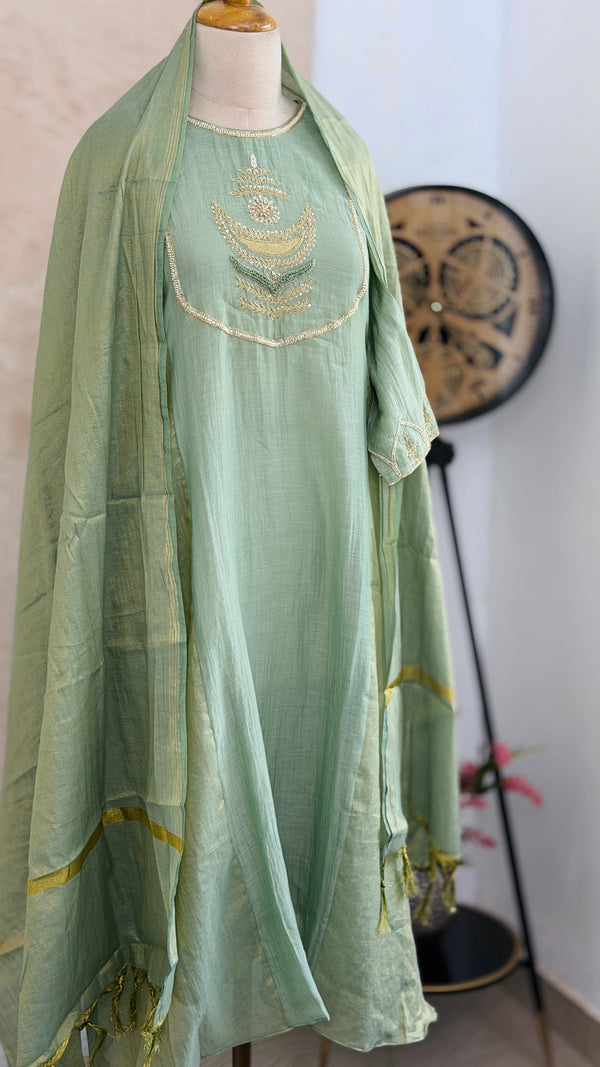 ✨ Premium Mul Chanderi Hand Work Anarkali Set ✨