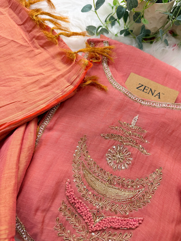 ✨ Premium Mul Chanderi Hand Work Anarkali Set ✨
