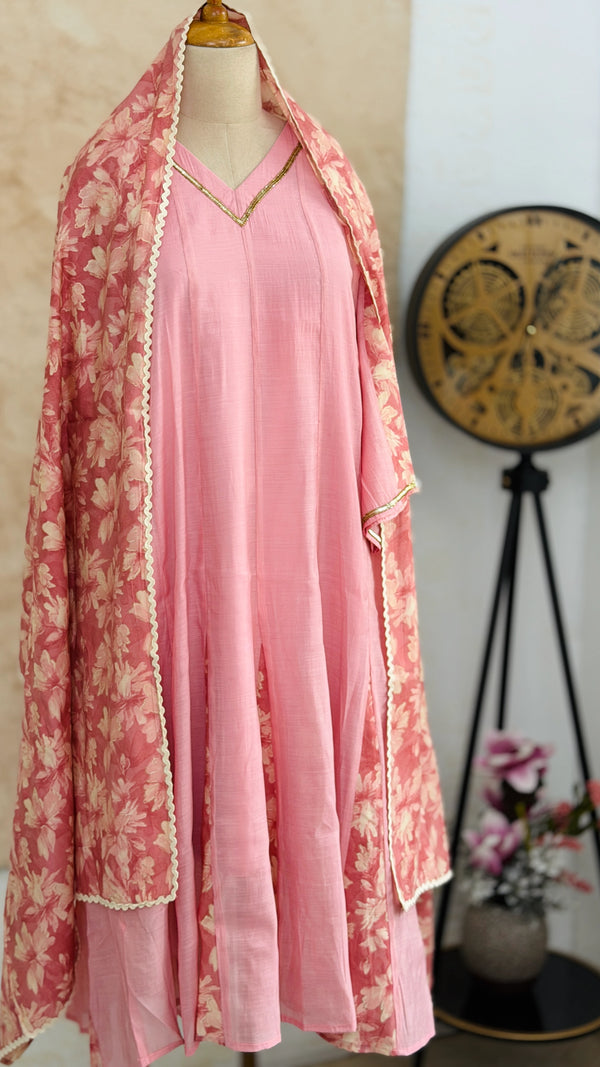 ✨ Mul Chanderi Hand Detailed Anarkali Set ✨