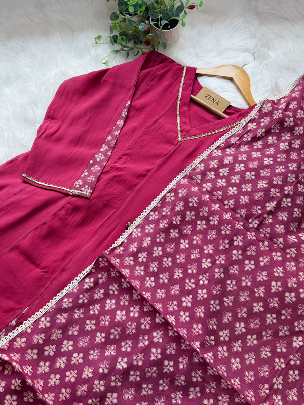 ✨ Mul Chanderi Hand Detailed Anarkali Set ✨