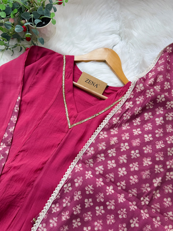 ✨ Mul Chanderi Hand Detailed Anarkali Set ✨