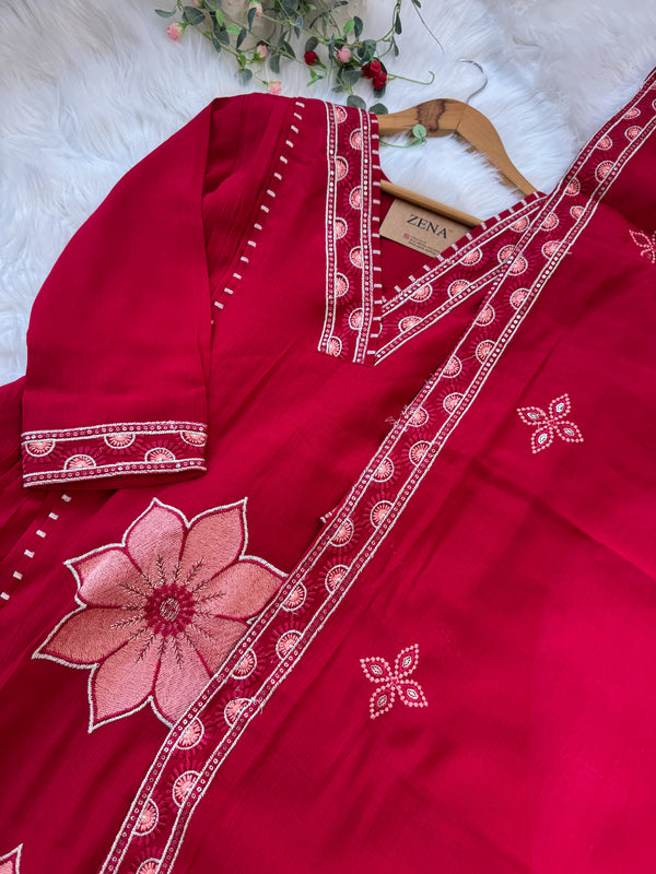 ✨ Imported Crush Silk Kurti Set with Appliqué Work ✨