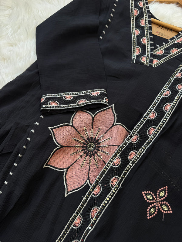 ✨ Imported Crush Silk Kurti Set with Appliqué Work ✨