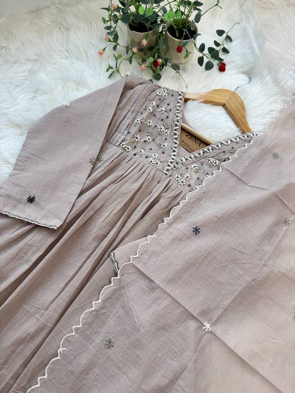 ✨ Pure Mul Cotton Hand-Detailed Embroidered Anarkali Set ✨