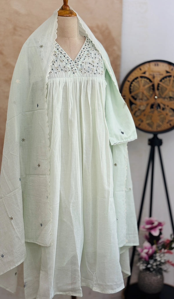 ✨ Pure Mul Cotton Hand-Detailed Embroidered Anarkali Set ✨