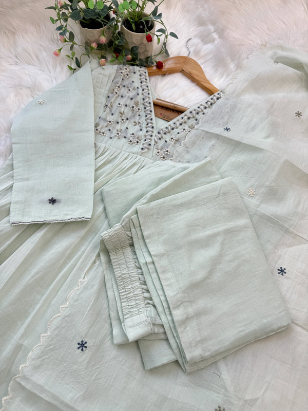 ✨ Pure Mul Cotton Hand-Detailed Embroidered Anarkali Set ✨
