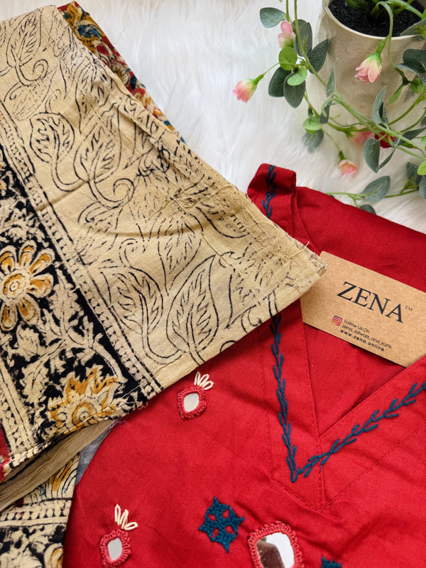 ✨ Pure Cotton Mirror Work Kurti Set ✨