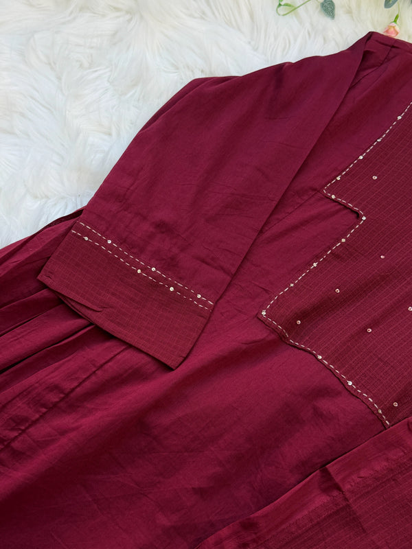 ✨ Pure Kota Doria Anarkali Kurti Set with Handwork Details ✨