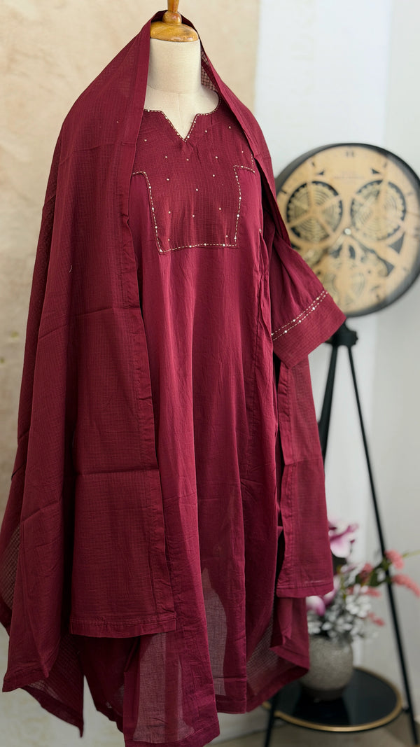 ✨ Pure Kota Doria Anarkali Kurti Set with Handwork Details ✨