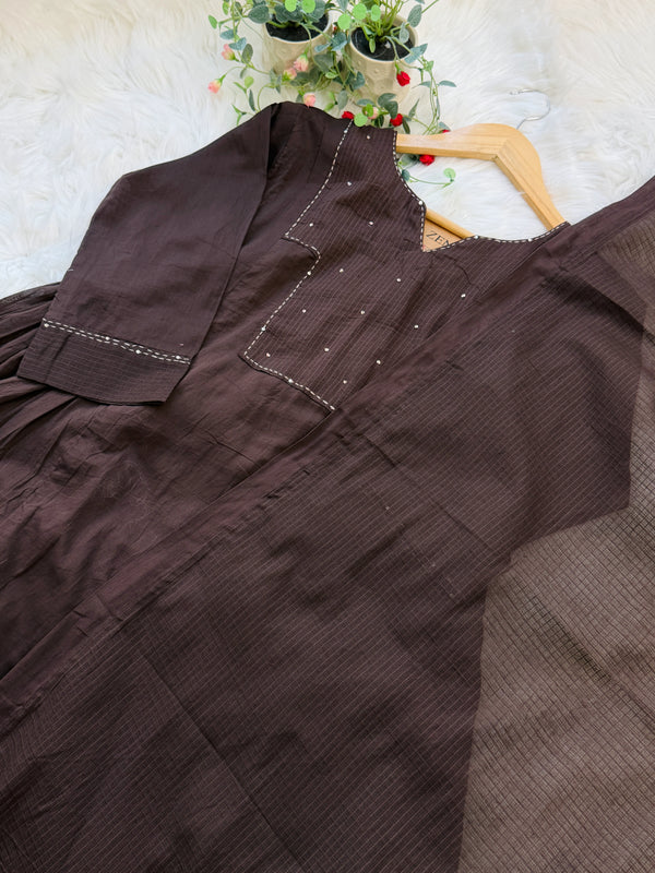 ✨ Pure Kota Doria Anarkali Kurti Set with Handwork Details ✨