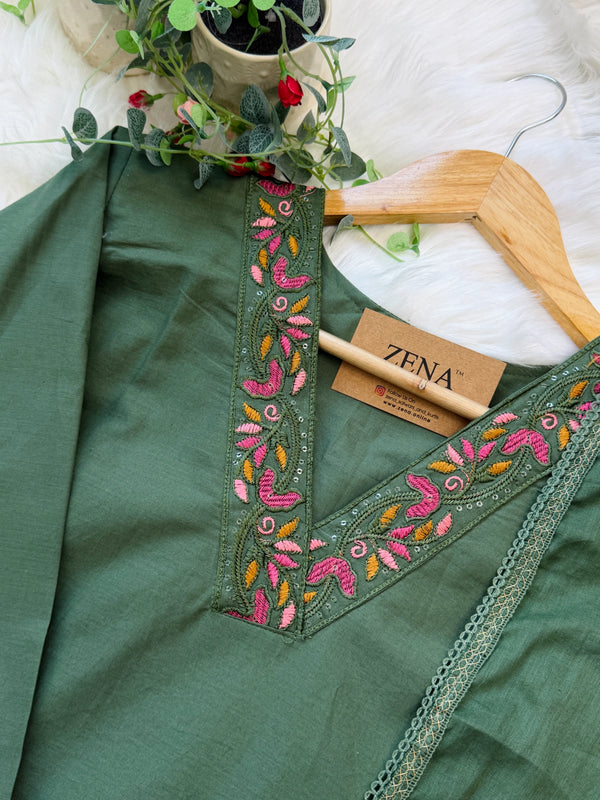 ✨ Pure Cotton Embroidered Kurti Set ✨