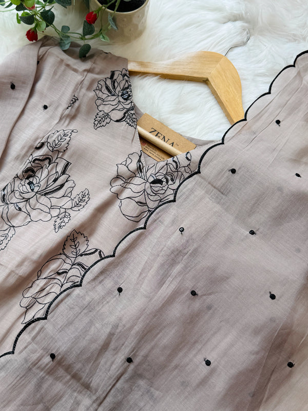 ✨ Glass Chanderi Embroidered A-Line Kurti Set ✨