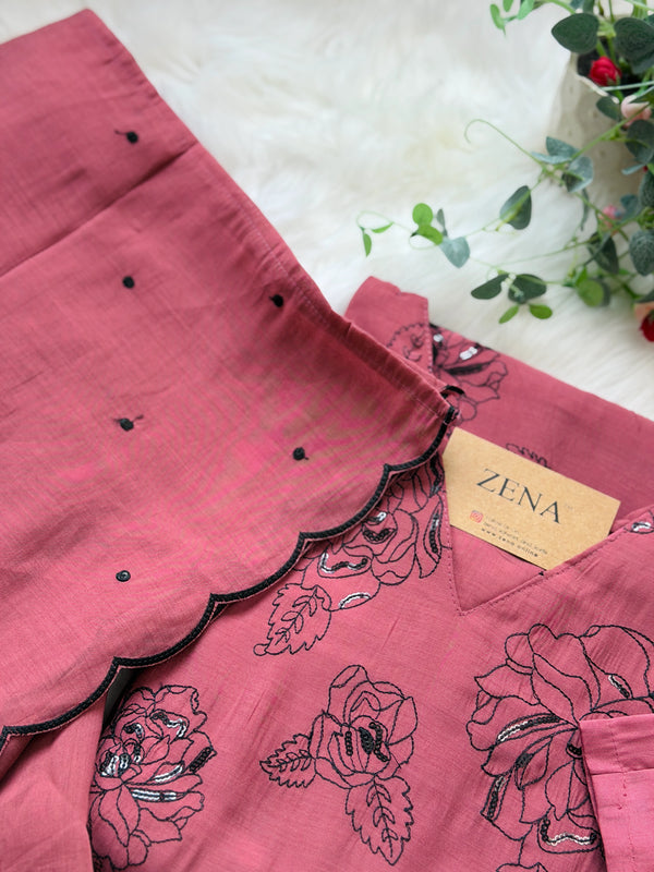 ✨ Glass Chanderi Embroidered A-Line Kurti Set ✨