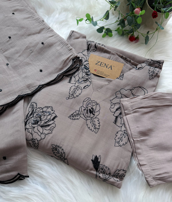 ✨ Glass Chanderi Embroidered A-Line Kurti Set ✨