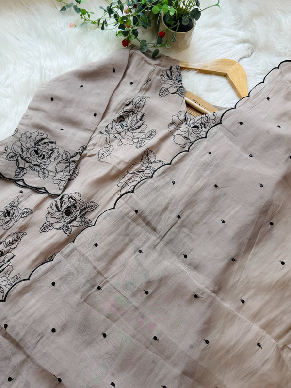 ✨ Glass Chanderi Embroidered A-Line Kurti Set ✨