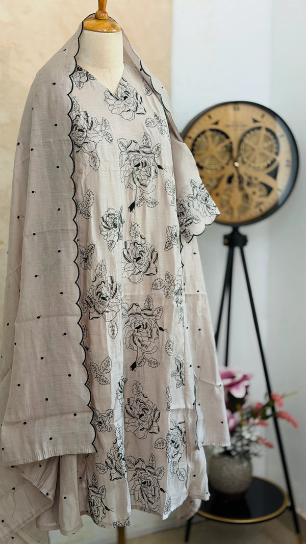 ✨ Glass Chanderi Embroidered A-Line Kurti Set ✨