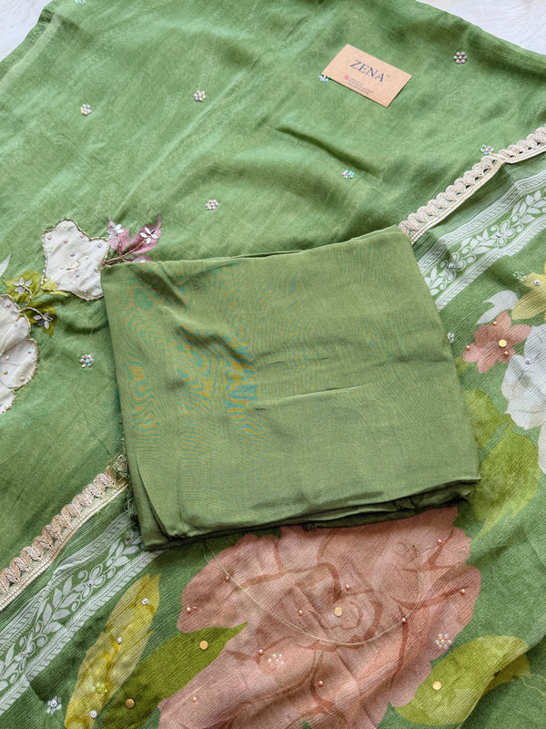 ✨ Premium Crepe Hand Detailed Unstitched Suit ✨