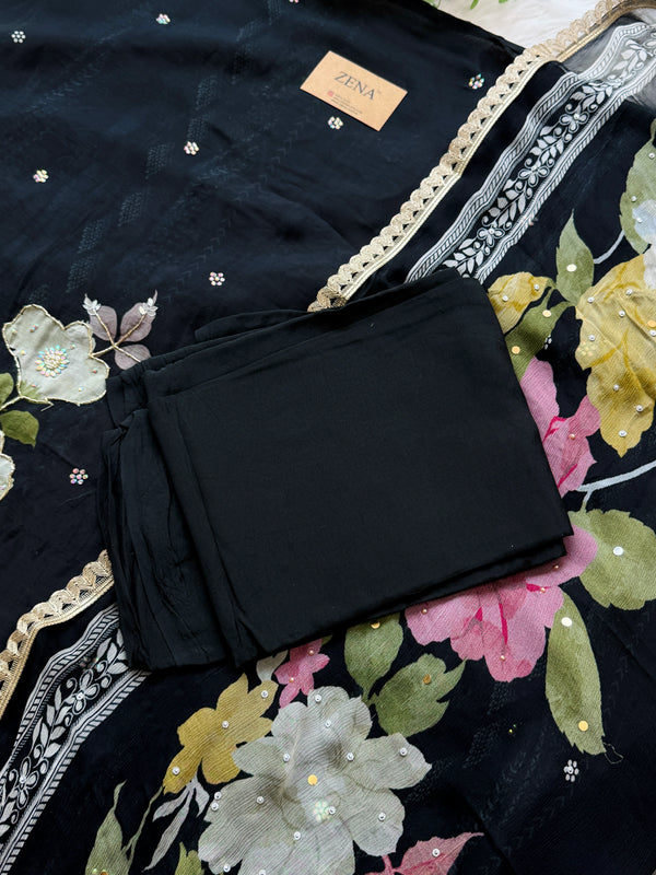 ✨ Premium Crepe Hand Detailed Unstitched Suit ✨