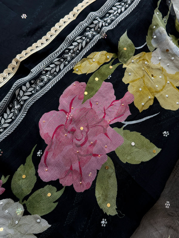 ✨ Premium Crepe Hand Detailed Unstitched Suit ✨