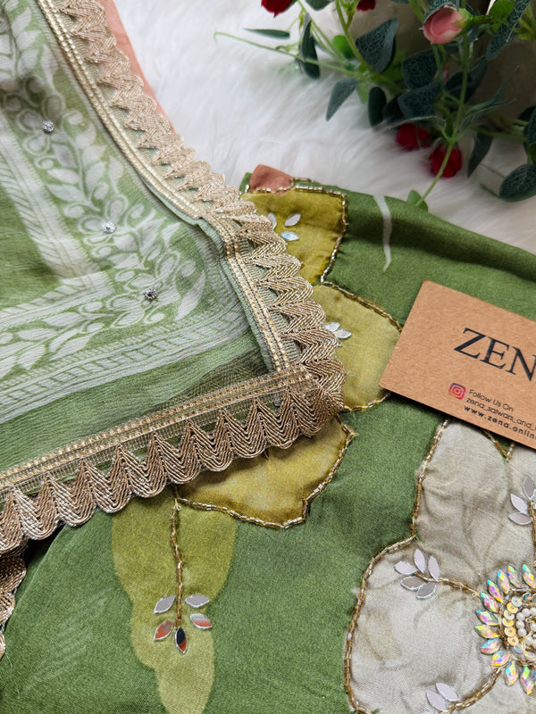✨ Premium Crepe Hand Detailed Unstitched Suit ✨