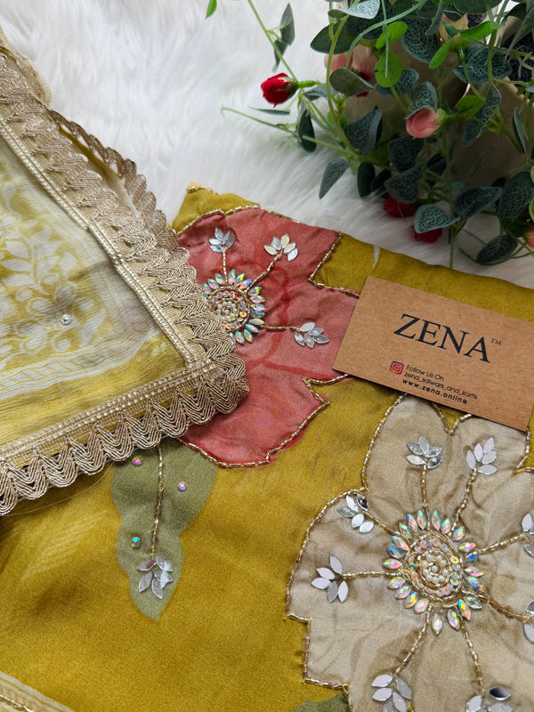 ✨ Premium Crepe Hand Detailed Unstitched Suit ✨