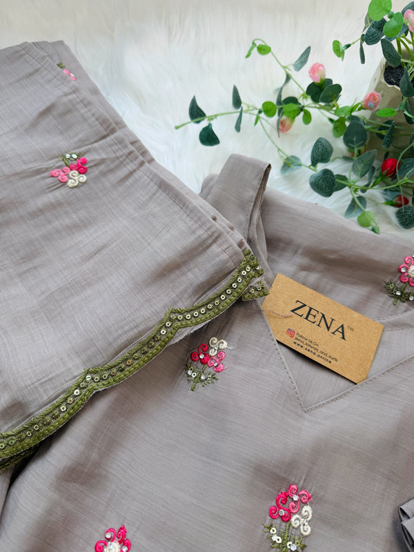 ✨ Glass Chanderi Embroidered A-Line Kurti Set ✨