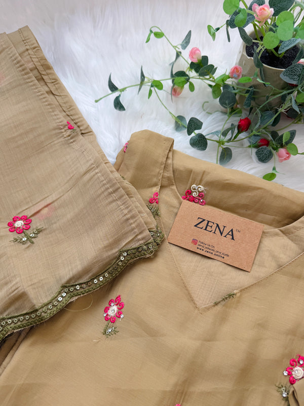 ✨ Glass Chanderi Embroidered A-Line Kurti Set ✨