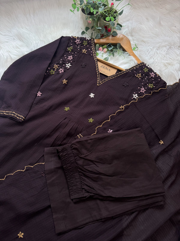 ✨ Premium Kota Doria Hand Detailed Anarkali Set ✨