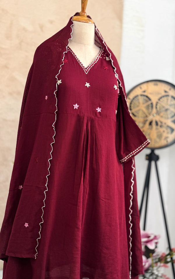 ✨ Premium Kota Doria Hand Detailed Anarkali Set ✨
