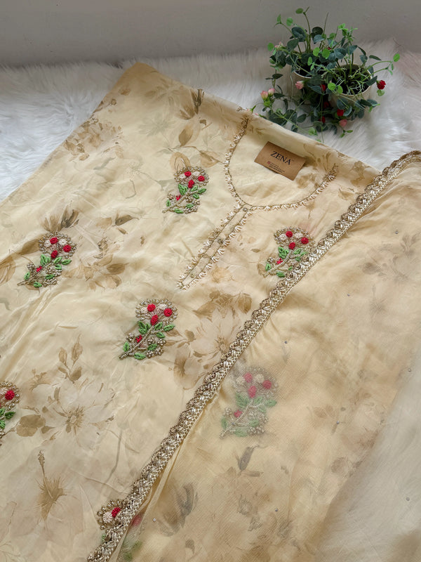 ✨ Pure Crepe Unstitched Suit with Chiffon Dupatta ✨