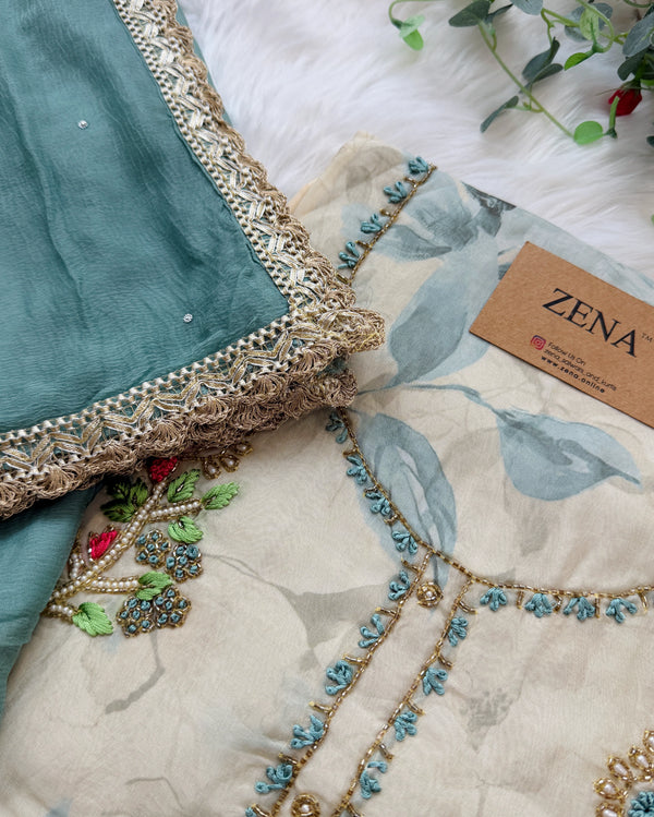 ✨ Pure Crepe Unstitched Suit with Chiffon Dupatta ✨