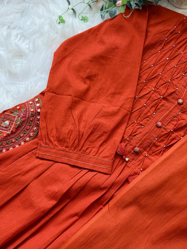 ✨ Pure Cotton Hand Detailed Anarkali Set ✨