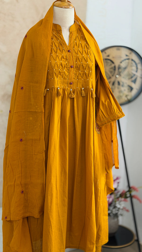 ✨ Pure Cotton Hand Detailed Anarkali Set ✨