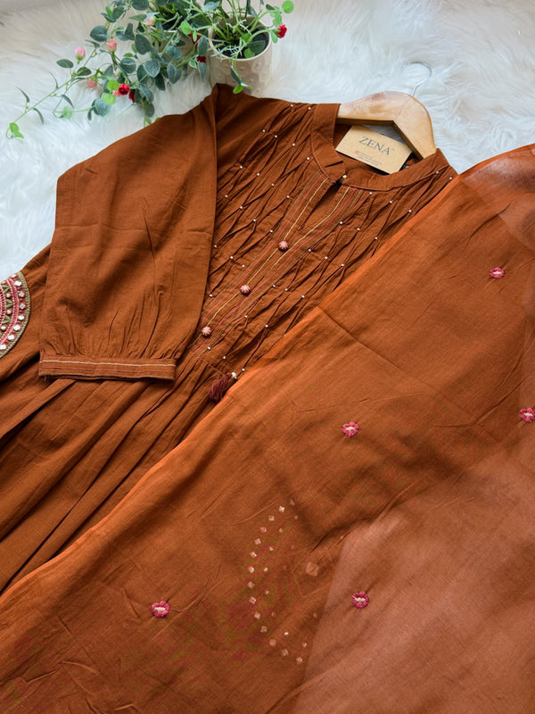✨ Pure Cotton Hand Detailed Anarkali Set ✨