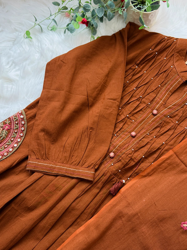 ✨ Pure Cotton Hand Detailed Anarkali Set ✨