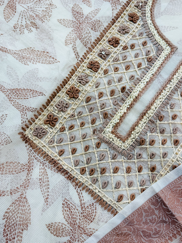 ✨ Kota Doria Hand Detailed Unstitched Suit ✨