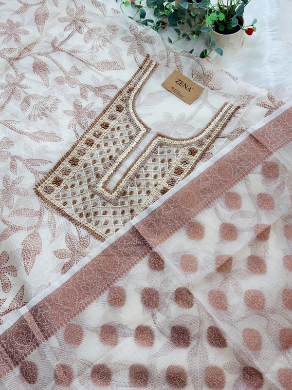 ✨ Kota Doria Hand Detailed Unstitched Suit ✨