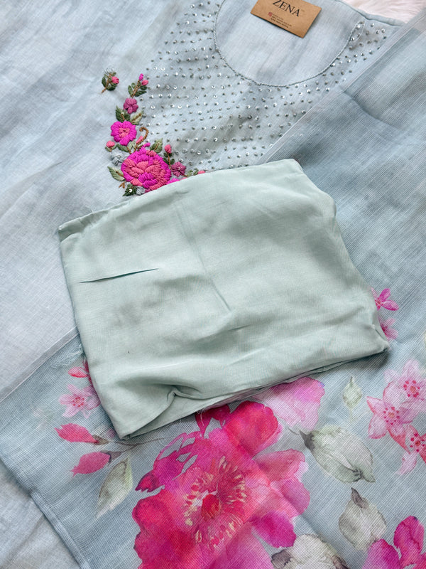 ✨ Linen Silk Hand Detailed Unstitched Suit ✨